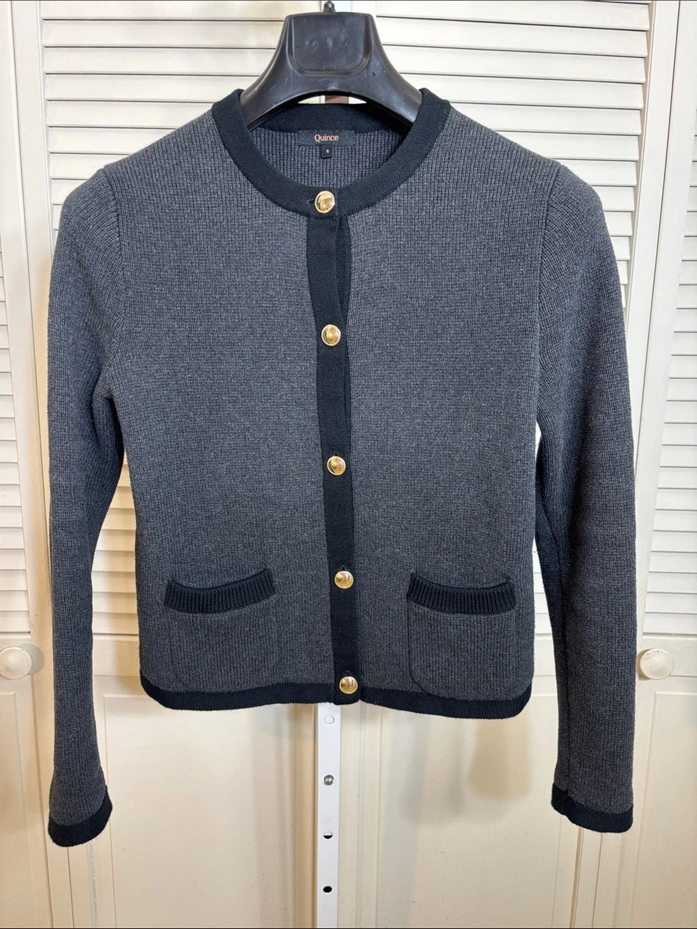 Quince Dark Gray Ribbed Knit 100% Organic Cotton Sweater Jacket Small - Picture 5 of 16